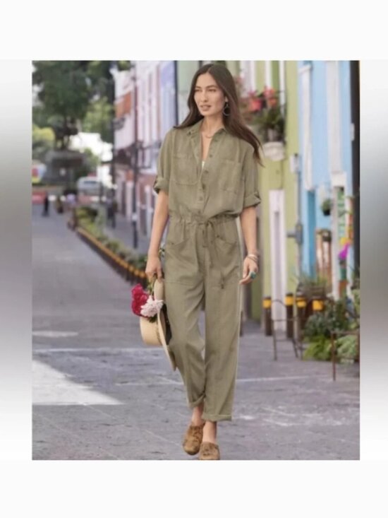 Sundance Pants - NWOT Sundance Wayside Cargo Utility Jumpsuit Vintage Wash Green Sage Size S